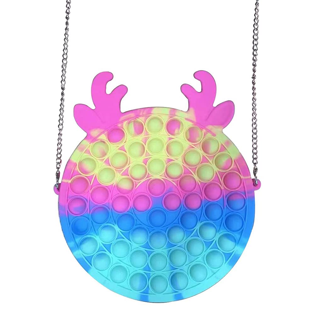 HQYXGS Rainbow Decompression Mommy Bag, 2 in1 Fashion Shoulder Bag and Cute Push Bubble Fidget Toy Push Pendant Bag with Removable Shoulder Strap for Kids & Adults