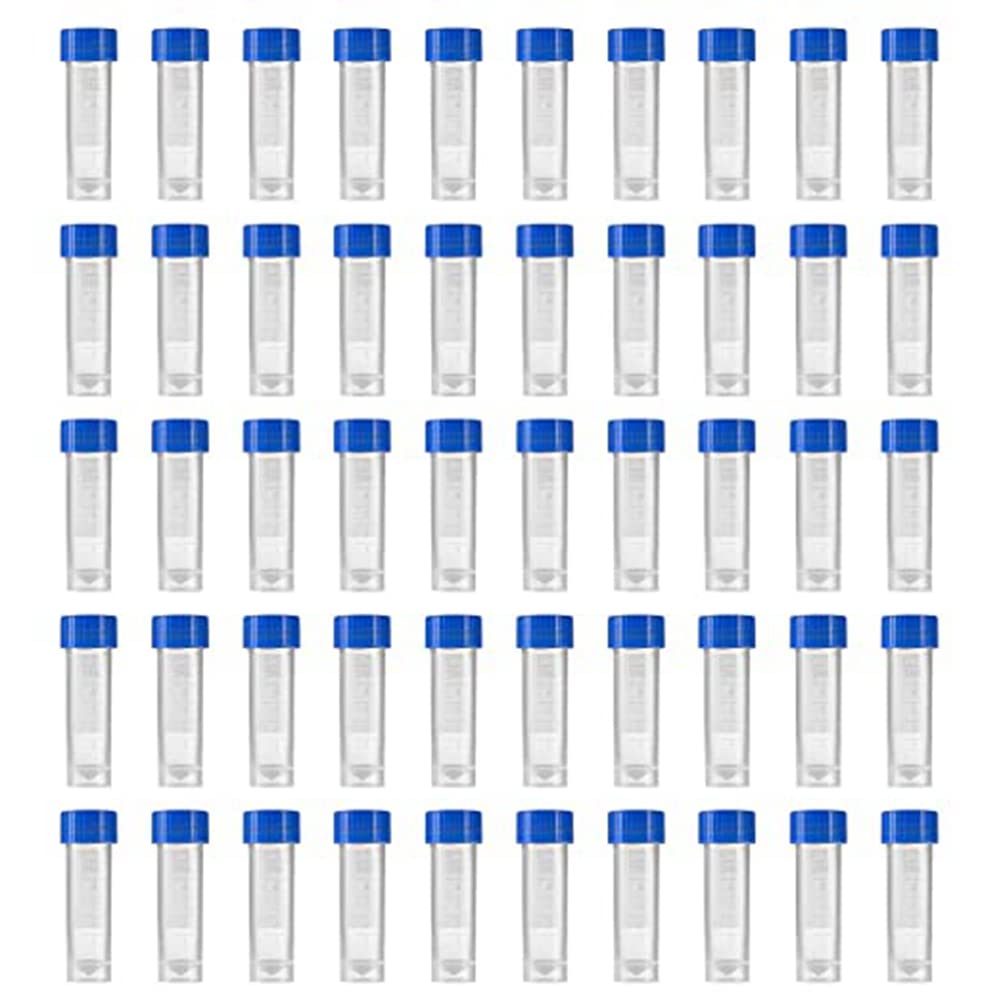 CTRLZS 200Pcs Graduated Vial Storage Container Test Tubes 5Ml Plastic Blue with Caps