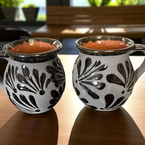 Set de 2 tazas Mexicanas de barro negro estilo Talavera 12 oz miniatura 7