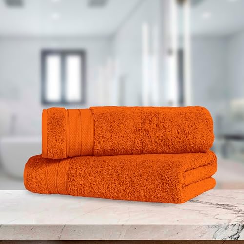 Image of Elegant Comfort Three Line Popcorn Towel Set for Bathroom 27 x 54 inches, Premium Hotel Quality 2-PACK Bath Towels,100% Turkish Cotton, Soft and Durable, Quick Dry and Highly Absorbent, Vibrant Orange