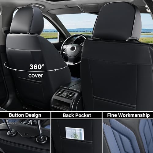 Image of Coverado Seat Covers, Car Seat Covers Front Seats, Leather Seat Covers for Cars, Automotive Seat Covers Car Seat Protector Car Seat Cushion Universal Fit for Most Sedans SUV Pick-up Truck(Black&Blue)