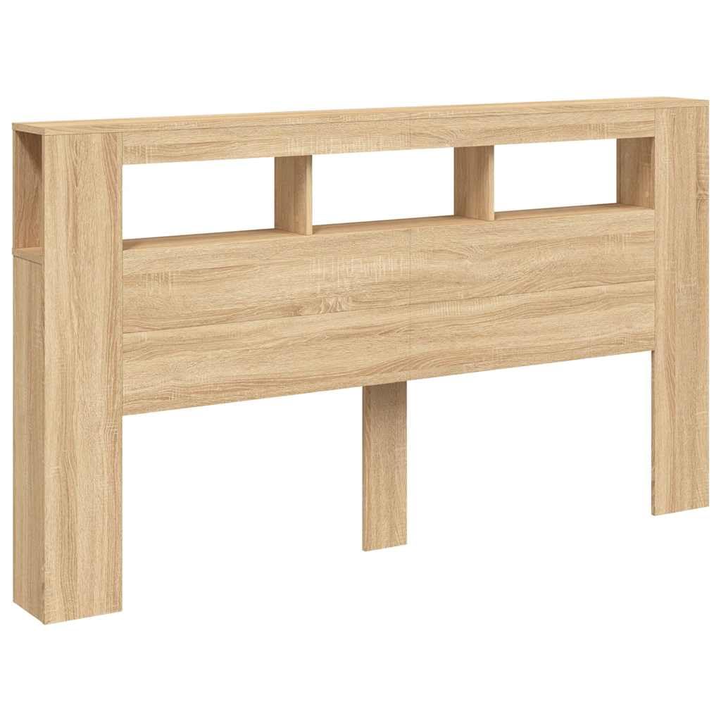vidaXL LED Headboard, Bed Header for Bedroom, Bed Headboard for Bed, Headboard with Storage, Sonoma Oak 180x18.5x103.5 cm Engineered Wood — image 1