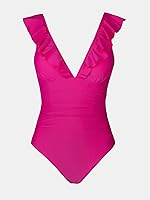 Vista 4 de CUPSHE - Traje de baño de una pieza con volantes y cuello en V para mujer, con cordón