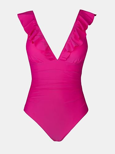 Miniatura 4 de CUPSHE - Traje de baño de una pieza con volantes y cuello en V para mujer, con cordón
