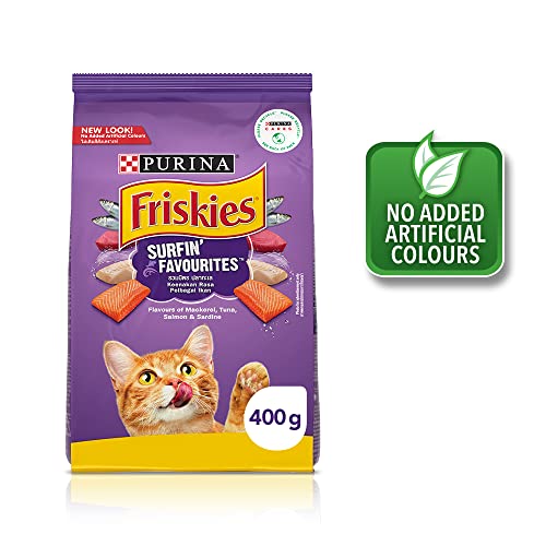 Image of Purina Friskies Purina FRISKIES Surfin' Favourites Adult Cat Food, Mackerel Tuna Salmon & Sardine Flavours, 450g Pack, 450 g