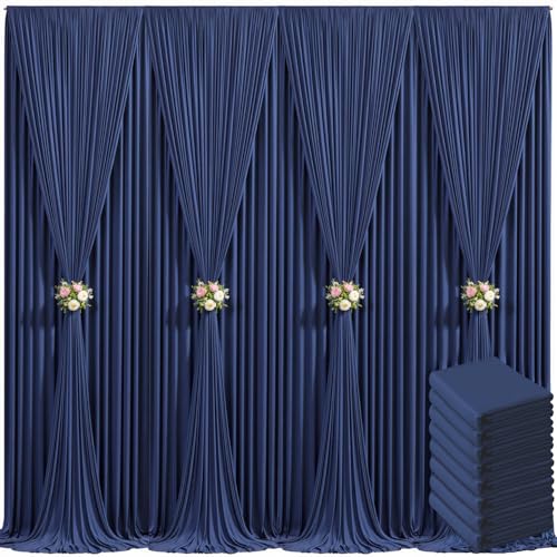 8 Panels Navy Blue Backdrop Curtain for Parties Wedding Wrinkle Free 40ft x 10ft Backdrop Drapes Panels for Baby Shower Gender Reveal Birthday Photo Photography Polyester Fabric Background Decoration