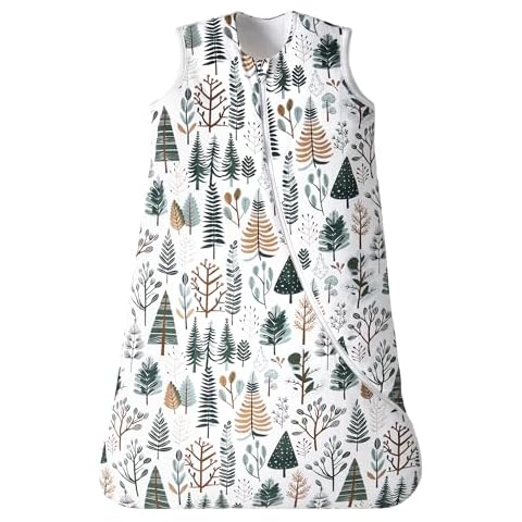 TILLYOU Sleep Sack 12-18 Months - Winter Warm Thicken Baby Sleeping sack 2.5 TOG with 2-Way Zipper, Soft Cotton Wearable Blanket for Baby, Green forests Cover