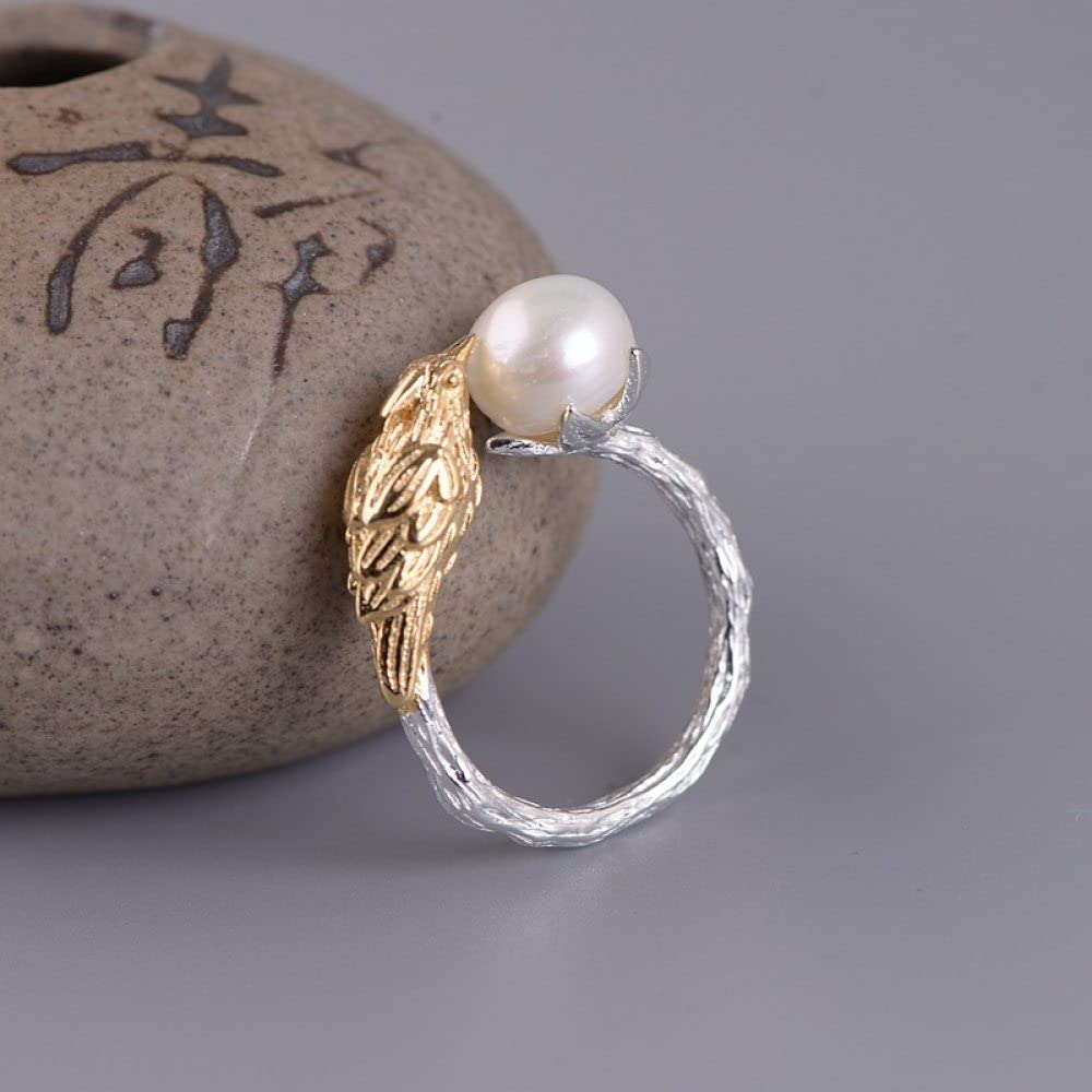 Anello In Argento 925 Da Donna,S925 Anello In Argento Sterling Placcato Oro Con Uccellino Anelli Regolabili Anello Per Dito Indice In Argento Anello Per Eternità Fascino Per Matrimonio Gioielli Reg