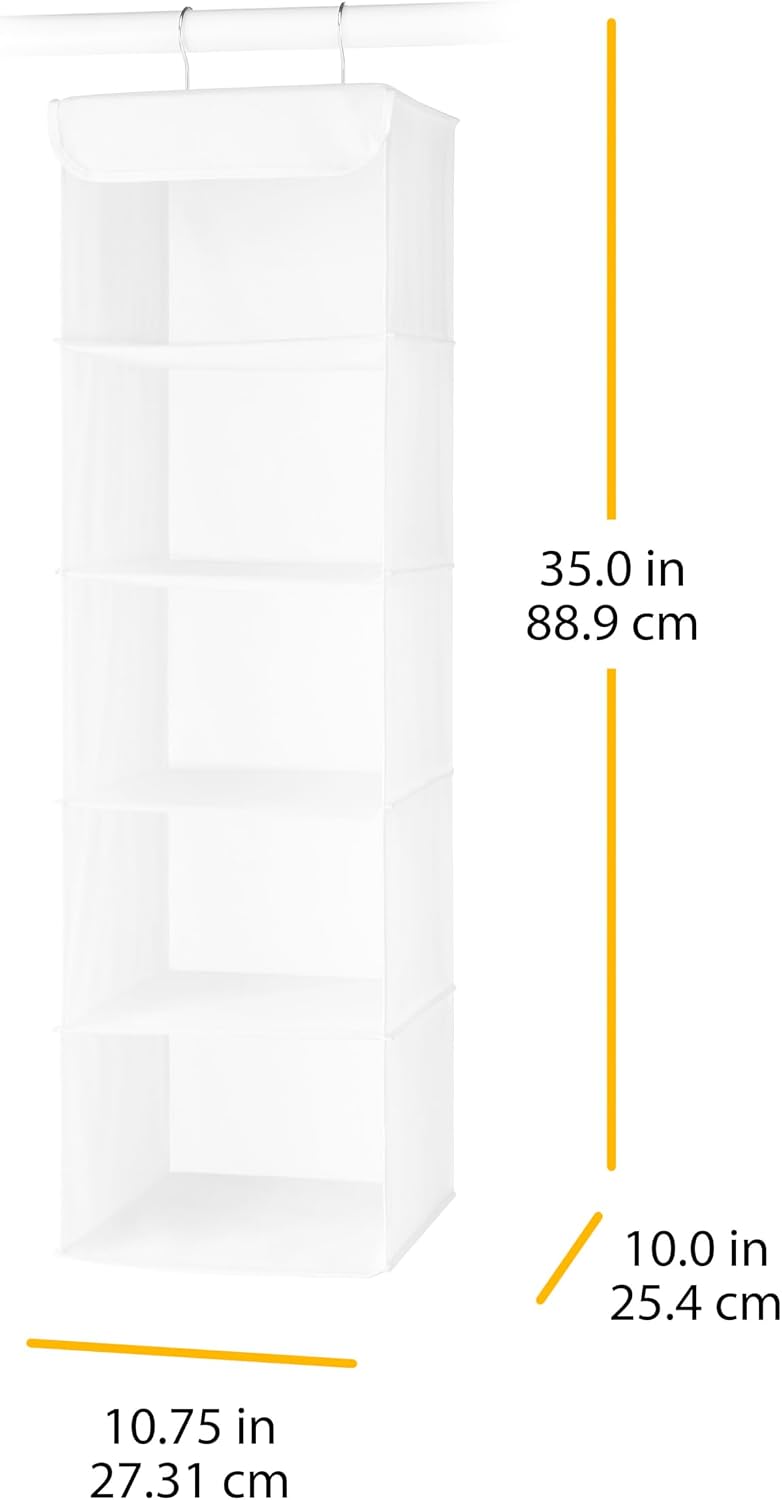 Whitmor 5 Tier Shelf Hanging Closet Organizer, Hanging Shelves with 2 Sturdy Metal Hooks,Foldable(White) image 2
