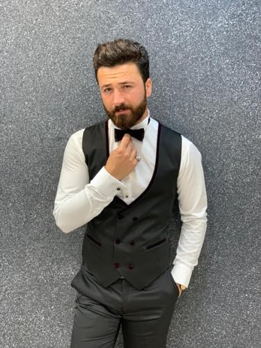 Tuxedo for Men 3 Piece One Button Blazer Double Breasted Vest Men Slim Fit Wedding Velvet Suit for Men Wedding with Tie3