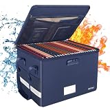 ENGPOW File Box with Lock, Fireproof Document Box with Zipper＆Pockets, Collapsible File Organizer Filing Storage Cabinet with Handle, Portable Home Office Safe for Hanging Letter/Legal Folder, Blue
