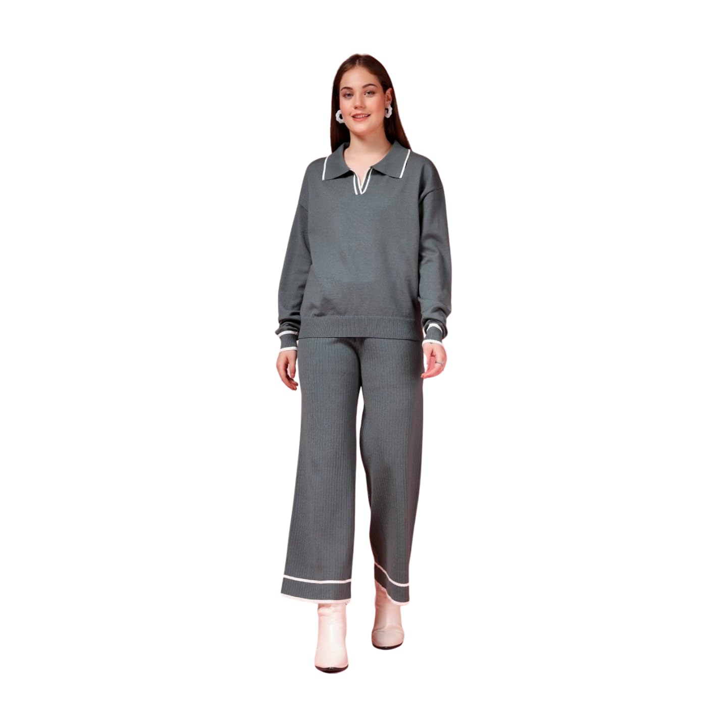 Winterwear Womens Green V-Neck Regular Co-Ords Set-image-22