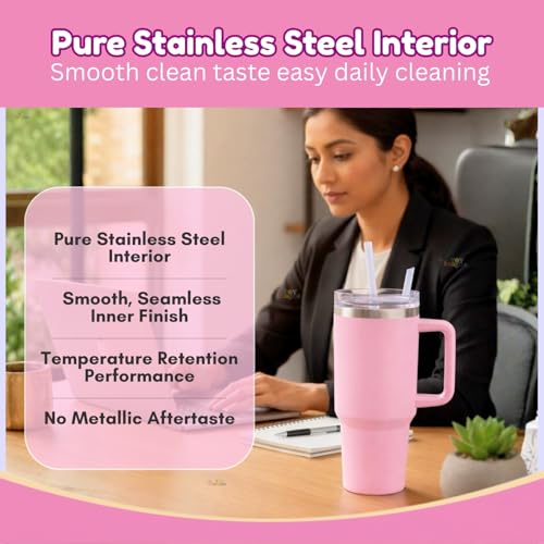 Image of Toy Imagine Stainless Steel Insulated Tumbler with Handle, Lid & Straw | Hot & Cold Large Travel Mug Water Cup for Gym, Office & Outdoor Use | Leakproof | 1200 ml(Pink)