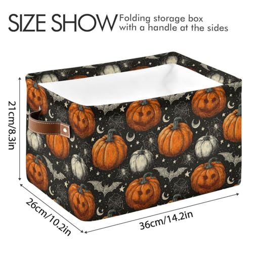 Image of Aslsiy Storage Basket Halloween Jack O Lantern Spider Nursery Bins Black Baby Box Canvas Clothes Shelf Basket Laundry Hampers 1 Pcs