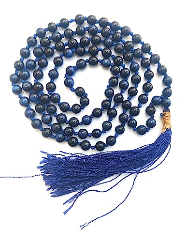 Image of Apnisanskriti Premium Blue Tiger Eye Stone Mala for Men and Women (6mm, AAA Quality, Lab Certified, 108+1) - Natural Stone Beads Mala - Pack of 1
