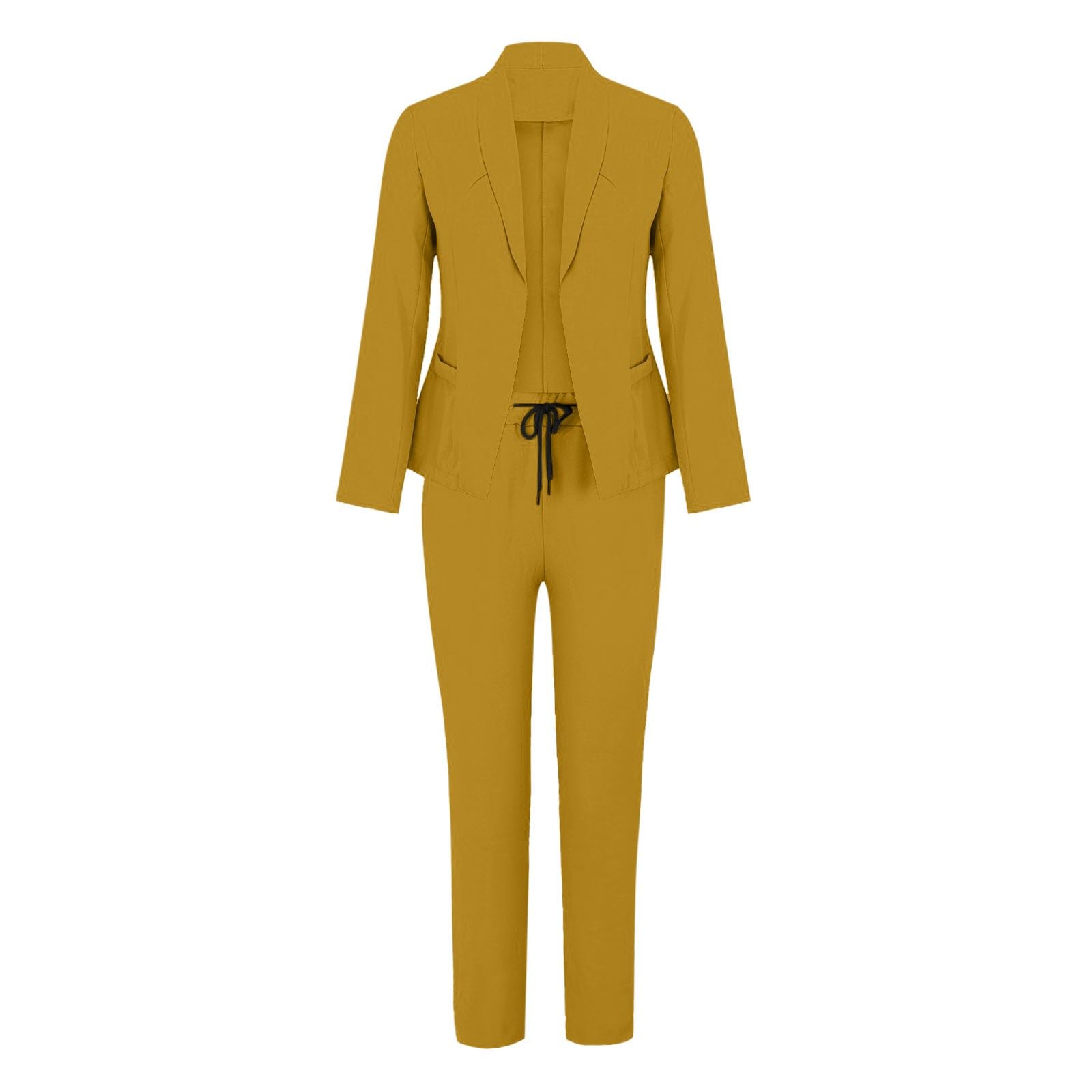 Abito da donna elegante tinta unita a maniche lunghe con cardigan con tasche e pantaloni con gamba dritta elastica