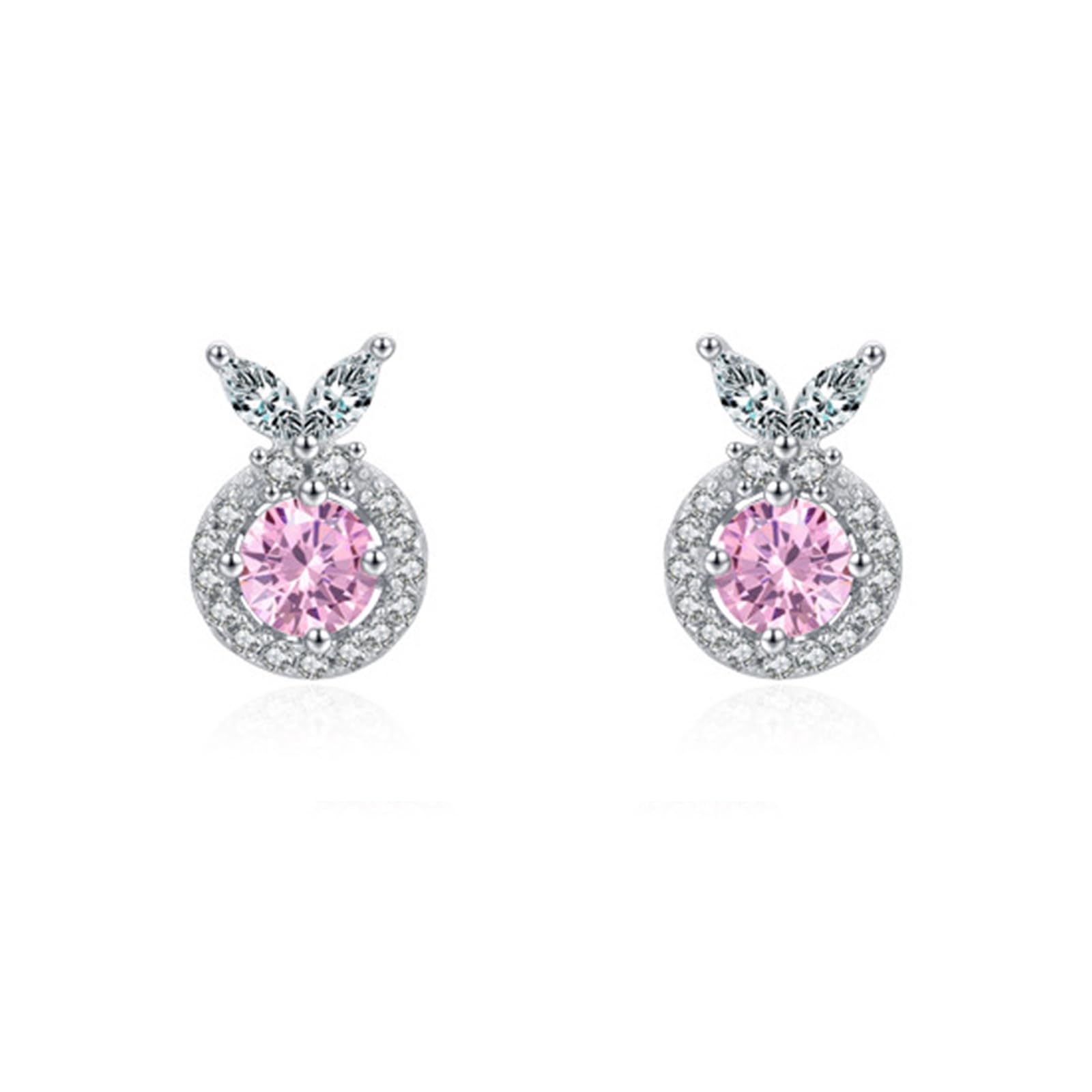 Pendientes de tuerca de oro blanco de 18 quilates para mujer, aretes de tuerca de moissanita de zafiro rosa creado AU750 para ella