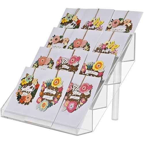 PecMuikee Greeting Card Display, 4 Tiers Clear Acrylic Sticker Display Stand for Vendors Retail, Display Photo Stand for Counter Tabletop Display Supplies, 1 Set by PecMuikee - Image 8