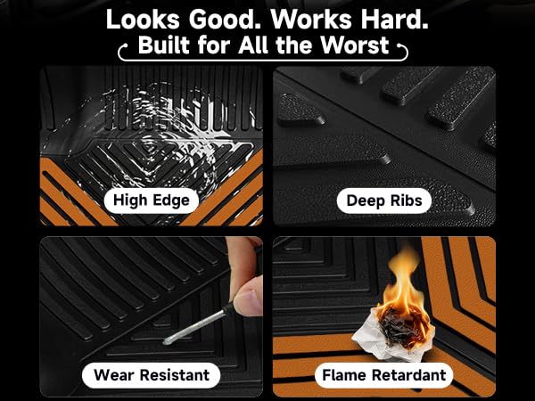 Image of Color TPE Floor Mats 2019-2026 for Chevrolet Silverado /GMC Sierra 1500 & 2500HD /3500HD 2020-2026 | Crew Cab | Without Rear Underseat Storage | All-Weather Floor Liners Full Set, Desert Amber