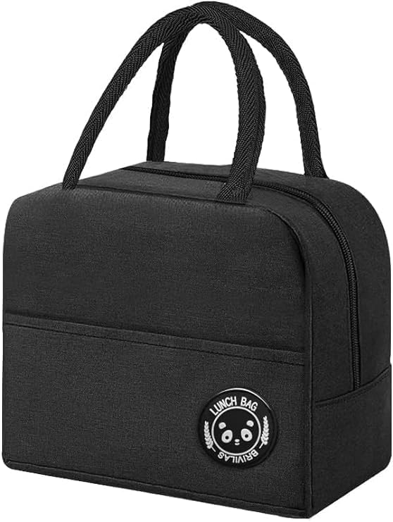SANWALSA (Black Insulated Aluminium Foil Portable Resuable Nylon Lunch Bag for Office, College, Picnic, Travel. Leakproof Tote Bag for Men and Women