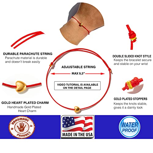 Gold Plated Shiny 6mm Heart Charm Red String Love Bracelet2