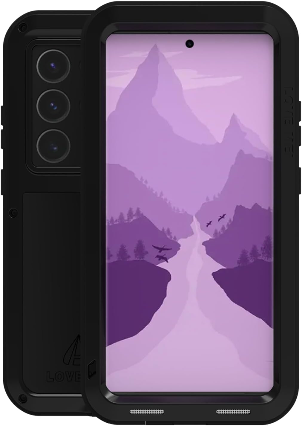 LOVE MEI Compatible with Samsung Galaxy S24 Ultra Case,【Without Tempered Glass】 Outdoor Sports Military Heavy Duty Shockproof Hybrid Aluminum Metal+Silicone Case Hard Cover (Black)