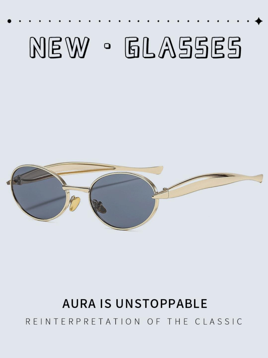 Gafas de sol ovaladas con degradado morado, marco de metal plateado UV400 | Diseño retro mini ovalado, marco de metal plateado con patillas curvadas anchas y lentes degradadas púrpura UV400