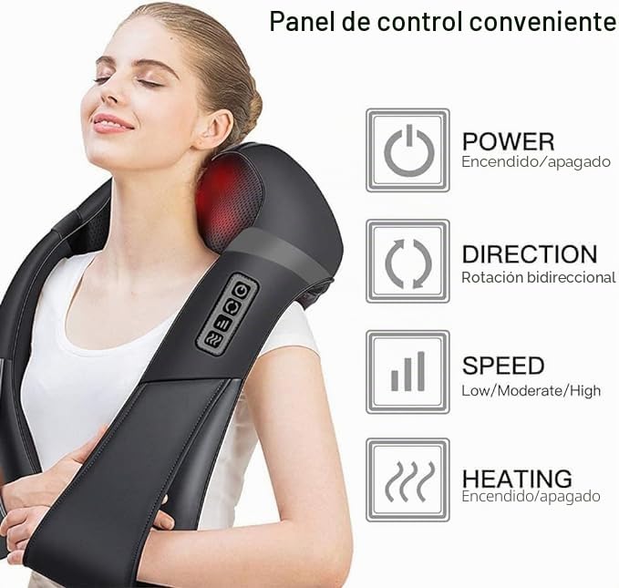 SQUADO Masajeador cervical de cuello Shiatsu 3D, 3 velocidades, 16 bolas de masaje, calefacción infrarroja para cuello, hombros, espalda, para coche, casa, oficina