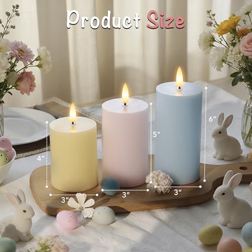 Image of Flameless Easter Candles with Remote, Battery Operated Pastel Spring Candles for Home & Table Decor, Realistic Flickering LED Pillar Candles for Easter & Spring Decor Set of 3