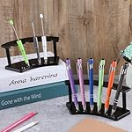 2 Pieces Plastic Pen Holder Stand Pen Display Stand,6 Slots Pen Makeup Brush Rack Organizer Eyebrow Pen Stand Clear Pen Display Rack for School Office Home Store Craft Shows - Image 2