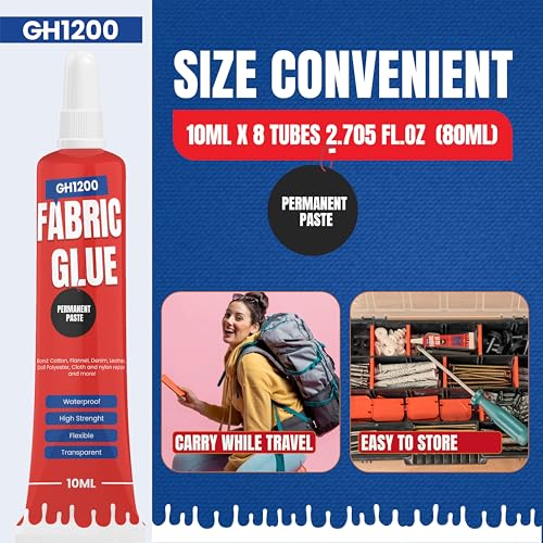 Gh1200 PARENT FABRIC Glue Permanent (10 Ml X 8), Fabric Glue For Clothing Permanent Washable For Rhinestones, Patches thumb #1
