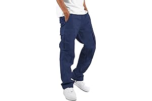 NAVY BLUE Cargo Sweatpants Cotton Joggers Pants for Men Outdoor Running Workout with Zipper Pocket
