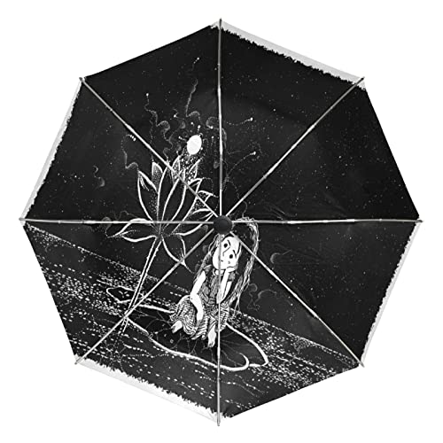 Parapluie automatique Vnurnrn avec motif de fleur noire pliable pour femmes