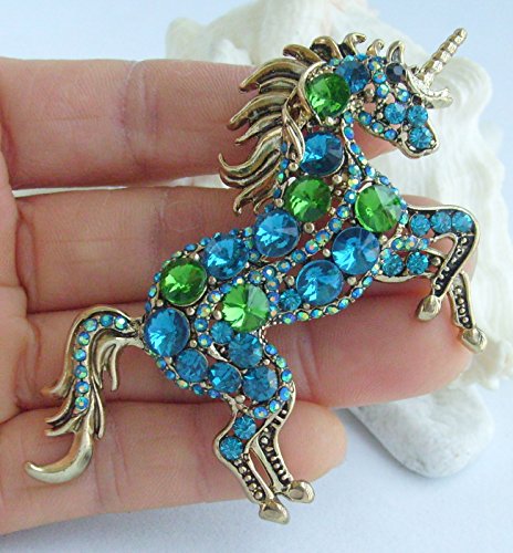 Image of Unique Animal Unicorn Horse Brooch Pin Pendant Austrian Crystal BZ6172