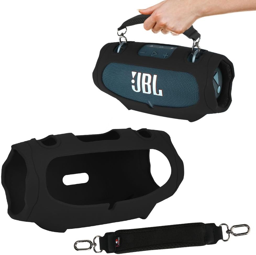 Silicone Protective Case for JBL Xtreme 4 Portable Bluetooth Speaker - Carrying Skin Case Cover with Handle Strap - Black