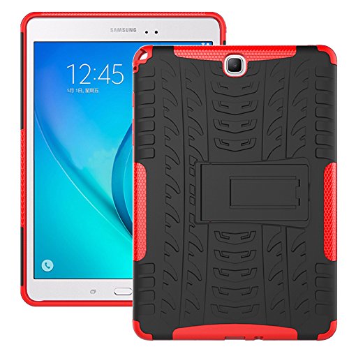 Funda Galaxy Tab A 9.7 2015 (SM-T550/SM-T555), Carcasa Original Todo Nuevo Caso 360 Grados Protección/PC + TPU 2-In-1/Heavy Duty Tough Armor/Soporte para Galaxy Tab A 9.7-Rojo