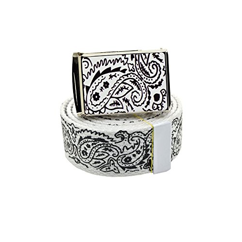 BodyJewelryOnline Canvas Military White Bandana Pattern Web Belt & Buckle 60 inches