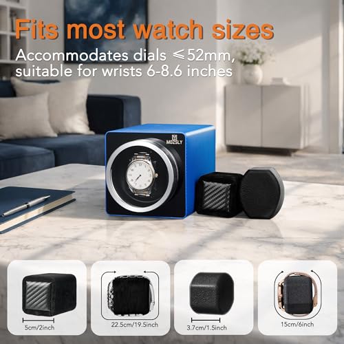 Image of MOZSLY Watch Winder for Automatic Watches Single Rotating Watch Box with Quiet Motor 12 Rotation Mode Setting Battery Powered or AC Adapter PU Leather