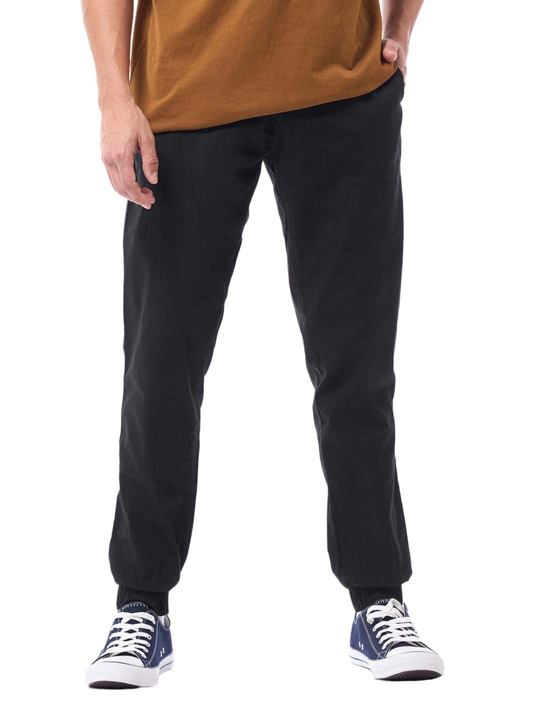 Bewakoof Men's Solid 100% Cotton Joggers - Black, Regular Fit in black