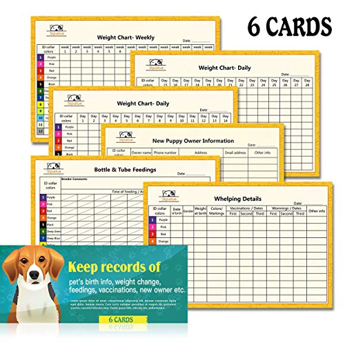 Puppy Collars for Litter Puppy ID Collars Whelping Supplies Soft Nylon Breakaway Coloured Collars with 6 Record Keeping Charts(M) - Thumbnail 6