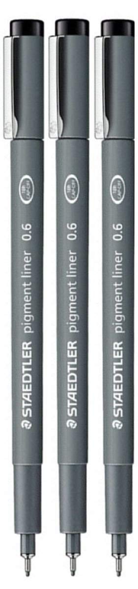 0.6mm Pigment Liner Fineliner Drawing and Sketching Markers Pack of 3