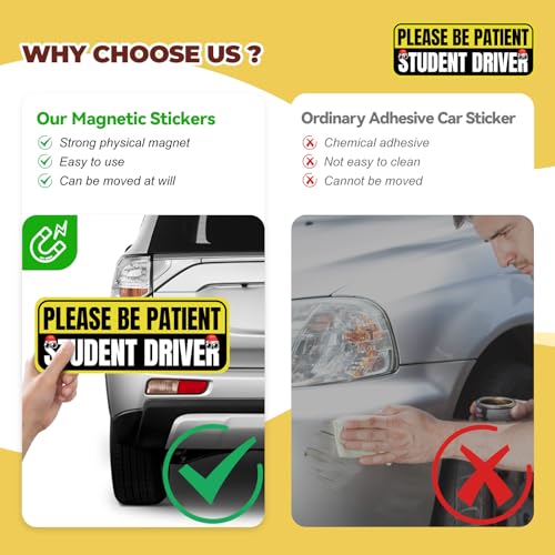Image of 4Pack Student Driver Magnet for Car, Please BE Patient Student Driver, 2025 New Driver Sticker, Magnetic, Waterproof, Night Reflective and Durable, 9 X 3.5inch
