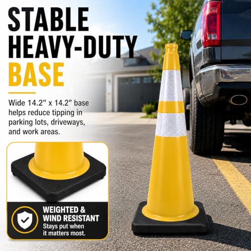 Image of BESEA 8 Pack 36 Inch Yellow Traffic Cones with Wide Weighted Base