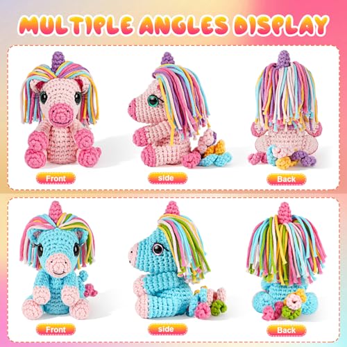 Image of Gipony Crochet Kit for Beginners Animal,Crochet Animal Kits,Crocheting Kit for Starters,Learn to Crochet with Step-by-Step Video Tutorials,Beginner Crochet Kits for Adults(2 Pack Unicorn​)