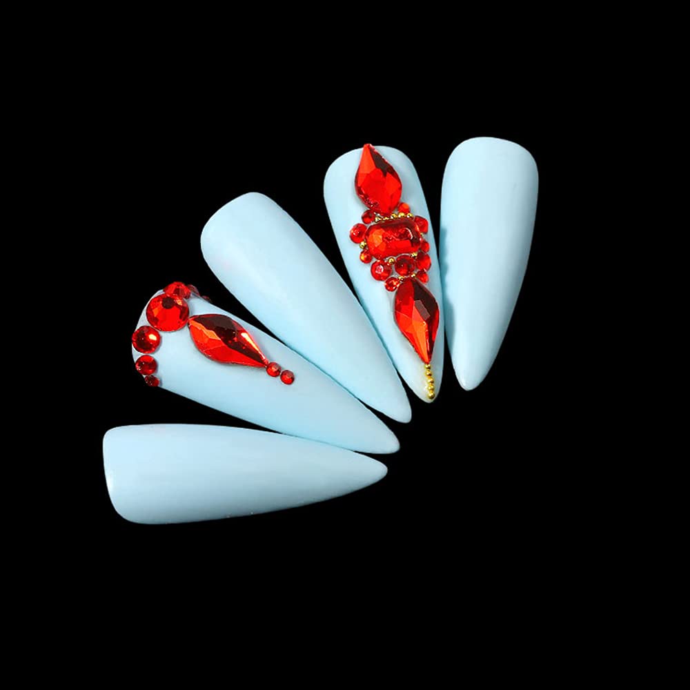 Kit di 3100 strass per unghie con cristalli e cristalli AB, con diamanti 3D, con penna per trapano, cristalli per unghie non Hotfix, decorazione per unghie (rosso)