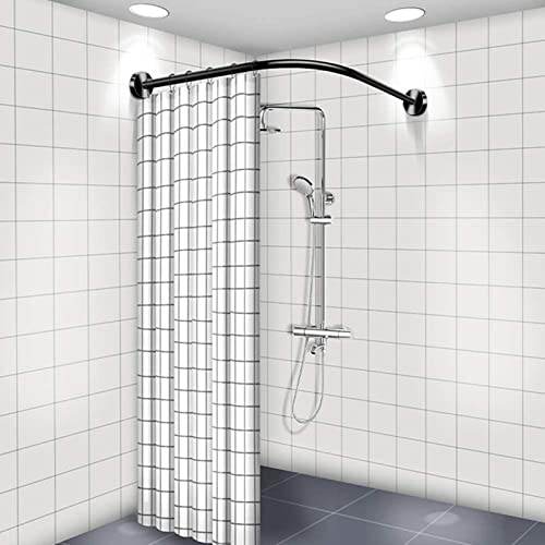 Tringle à rideau de douche incurvée sans perçage extensible en L ajustable - 2
