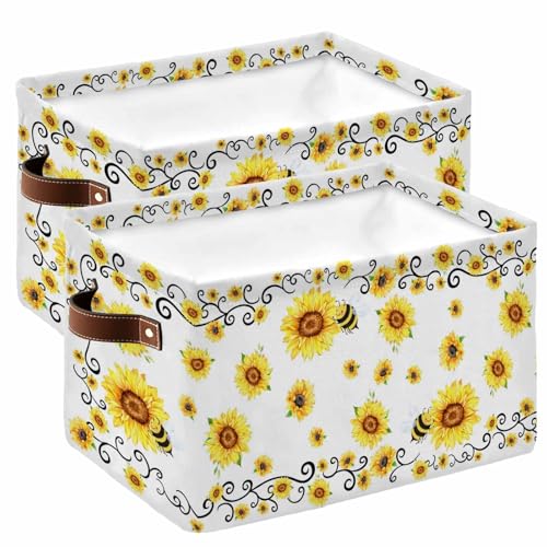 Sunflower Bees Storage Basket for Shelves, Spring Summer Farmhouse Floral