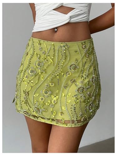 SweatyRocks Women's Sequin Skirts Floral Mesh Glitter Sparkly Y2K Mini Skirt4