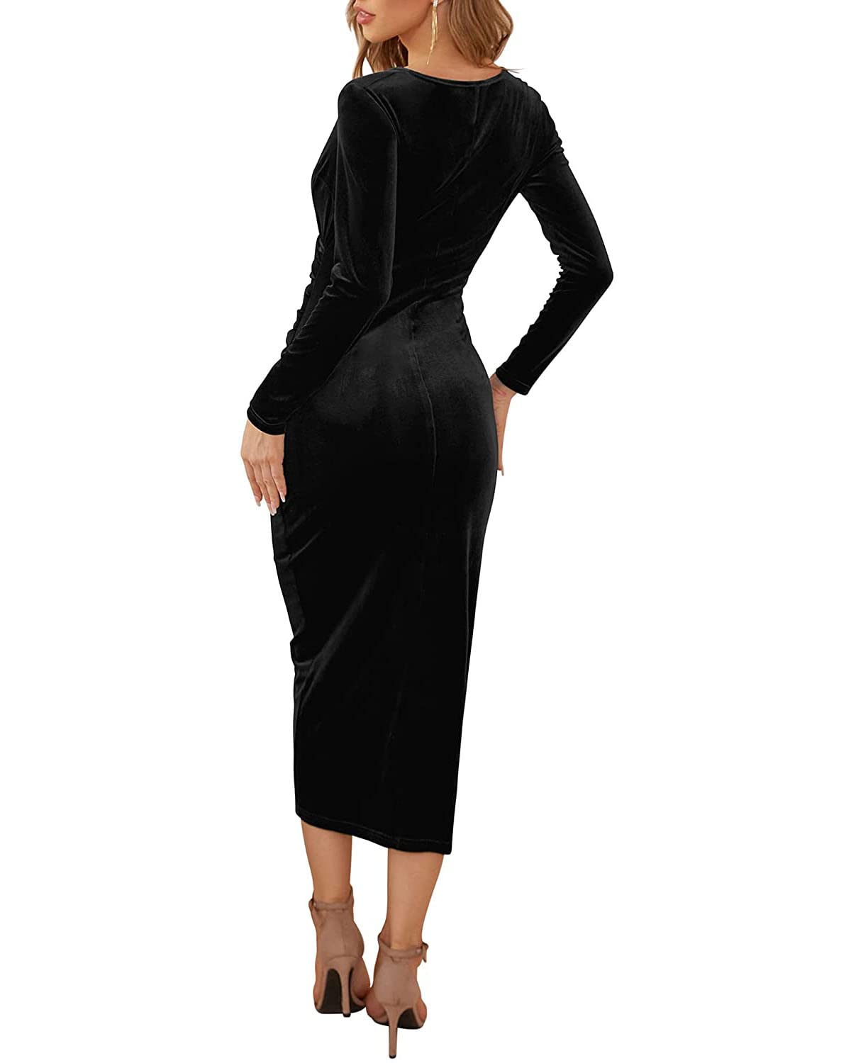 Vestido de terciopelo formal de manga larga para mujer, cuello en V, vestido de terciopelo de manga larga para mujer, vestido de terciopelo