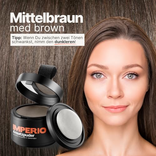 IMPERIO Ansatzpuder - Haar Concealer zur Haarverdichtung für Frauen und Männer, wasserfestes Haar Make-up zum Ansatz kaschieren - 4g (Mittelbraun) Pulver Natürlich